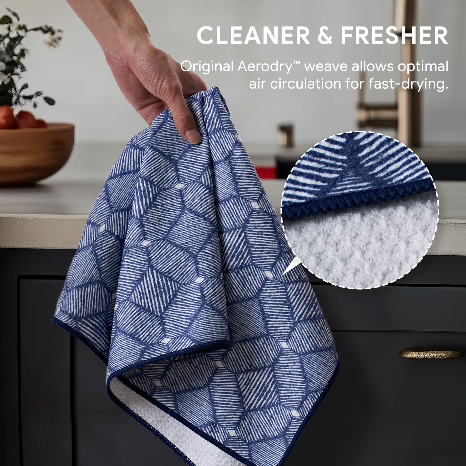 RECYCO waffle towel hanging-loop keeps towels within reach after washing.