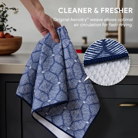 RECYCO waffle towel hanging-loop keeps towels within reach after washing.