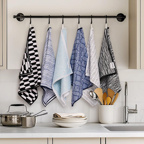 RECYCO waffle towel kitchen-use-essentials paired with tea towels for complete cleanup.
