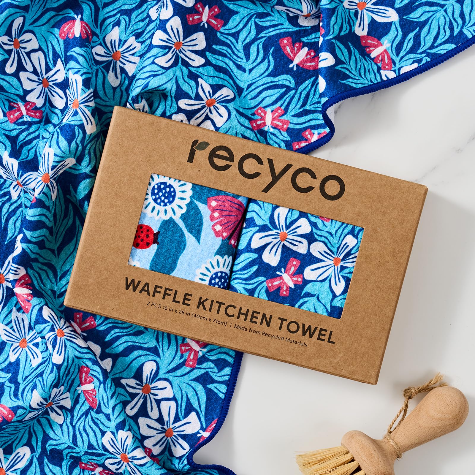 RECYCO waffle towel ideal for spills and dish drying.