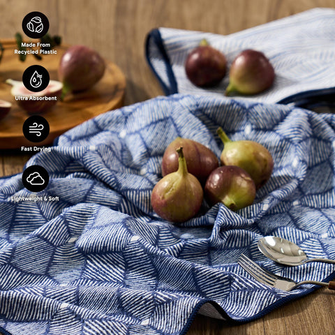 RECYCO waffle towel microfiber finish delivers high absorbency for quick dish drying.
