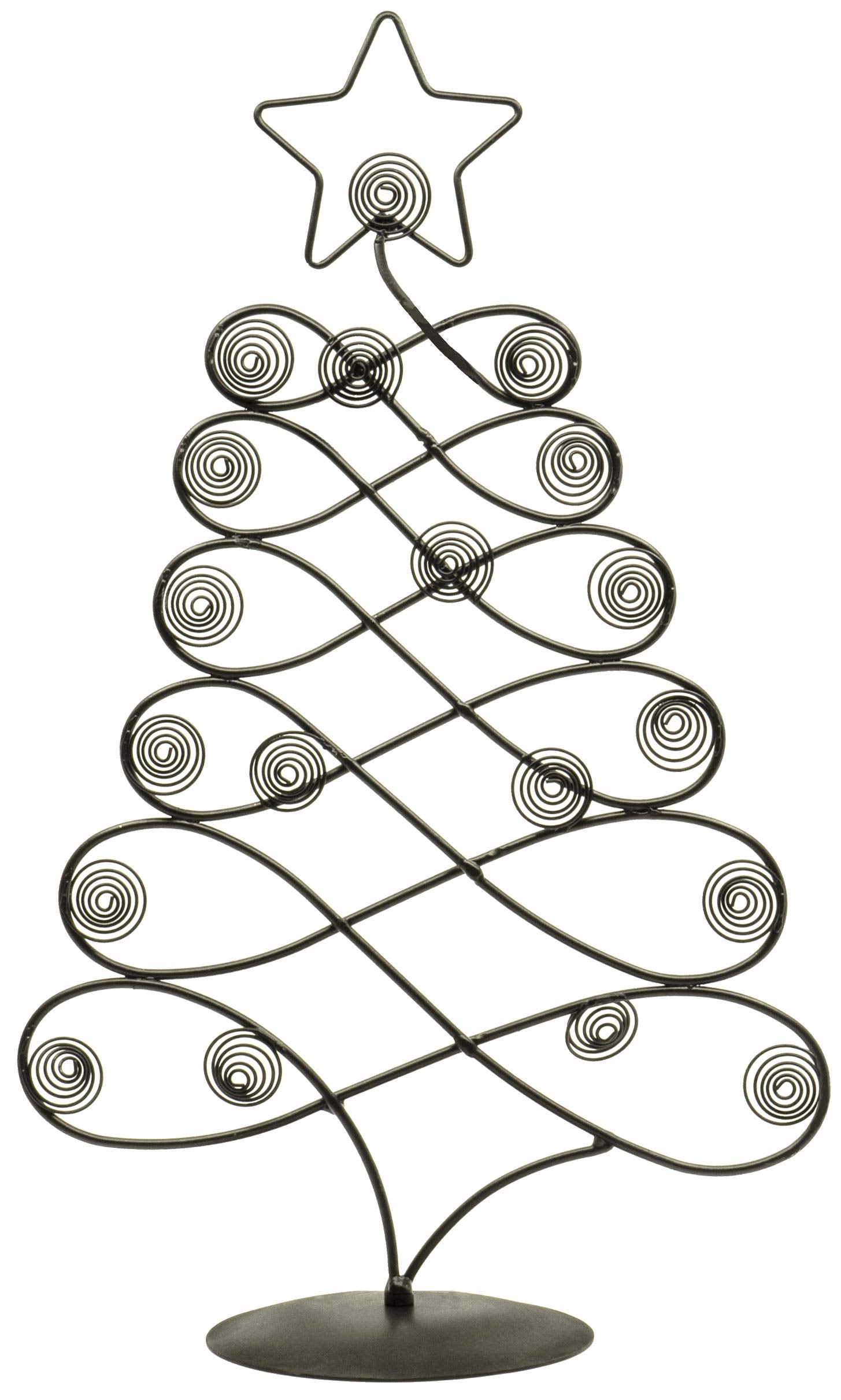Red Co. 17.5h decorative tabletop tree card holder in black finish displaying holiday cards.