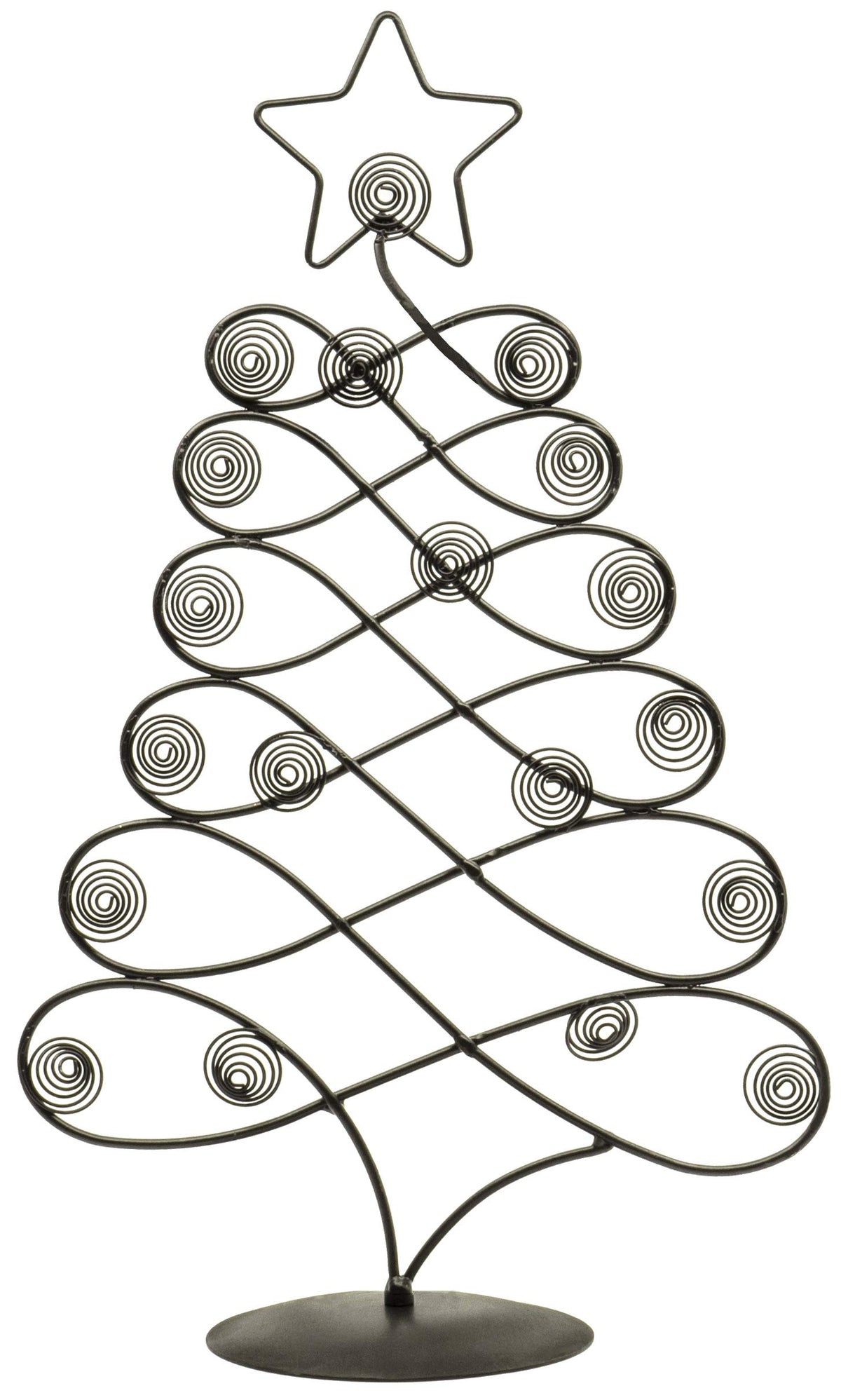 Red Co. 17.5h decorative tabletop tree card holder in black finish displaying holiday cards.
