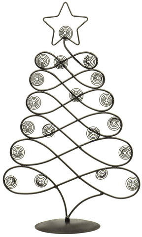 Red Co. 17.5h decorative tabletop tree card holder in black finish displaying holiday cards.