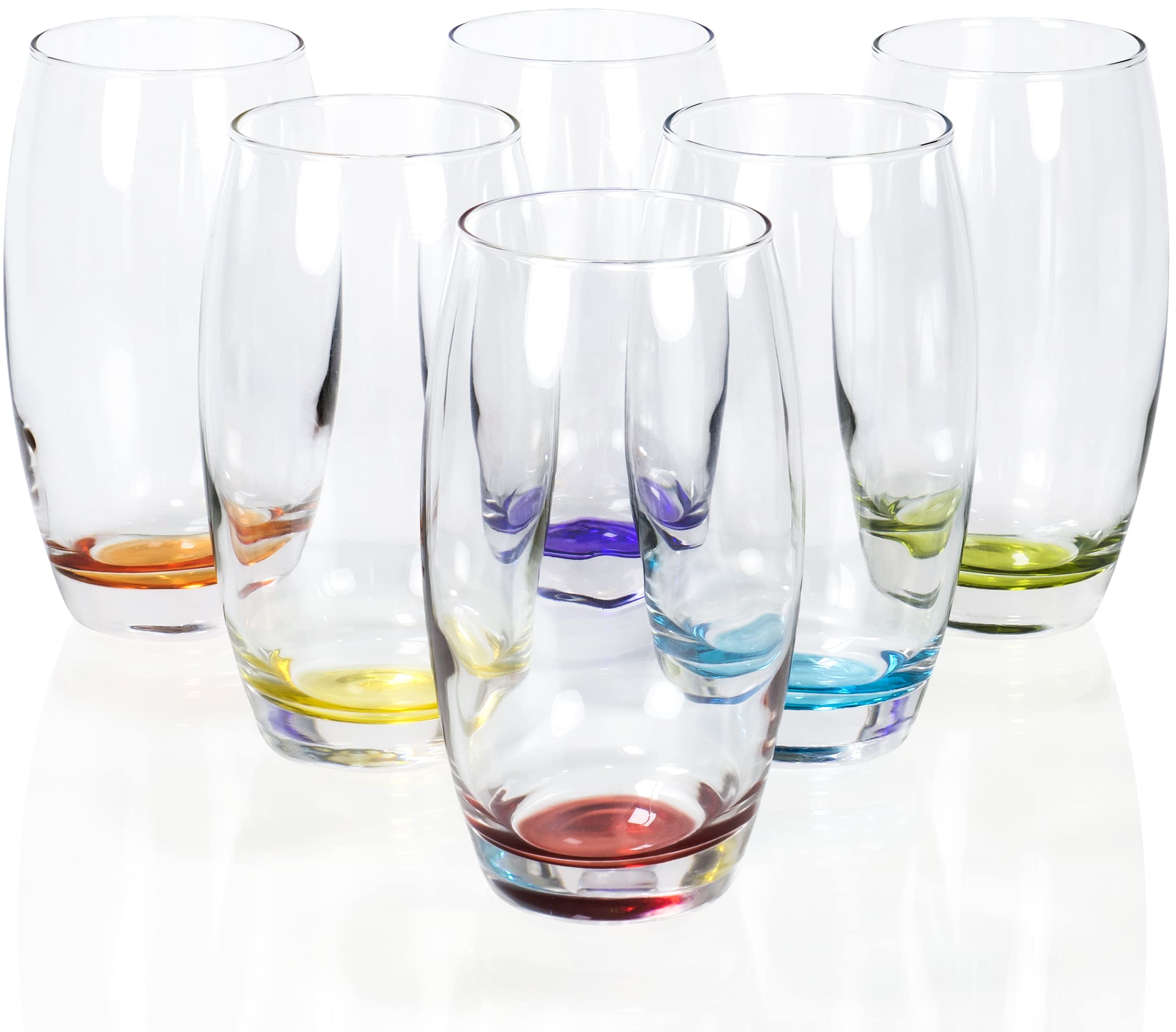 Red Co colored-bottom drinking glasses set of six for easy drink identification.