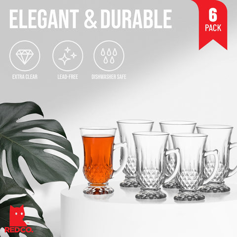 Red Co. cups showcase etched crystal design and light reflection