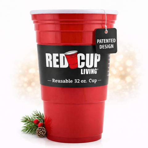 Red Cup Living 32oz tumbler, front view, durable insulated drinkware for everyday use