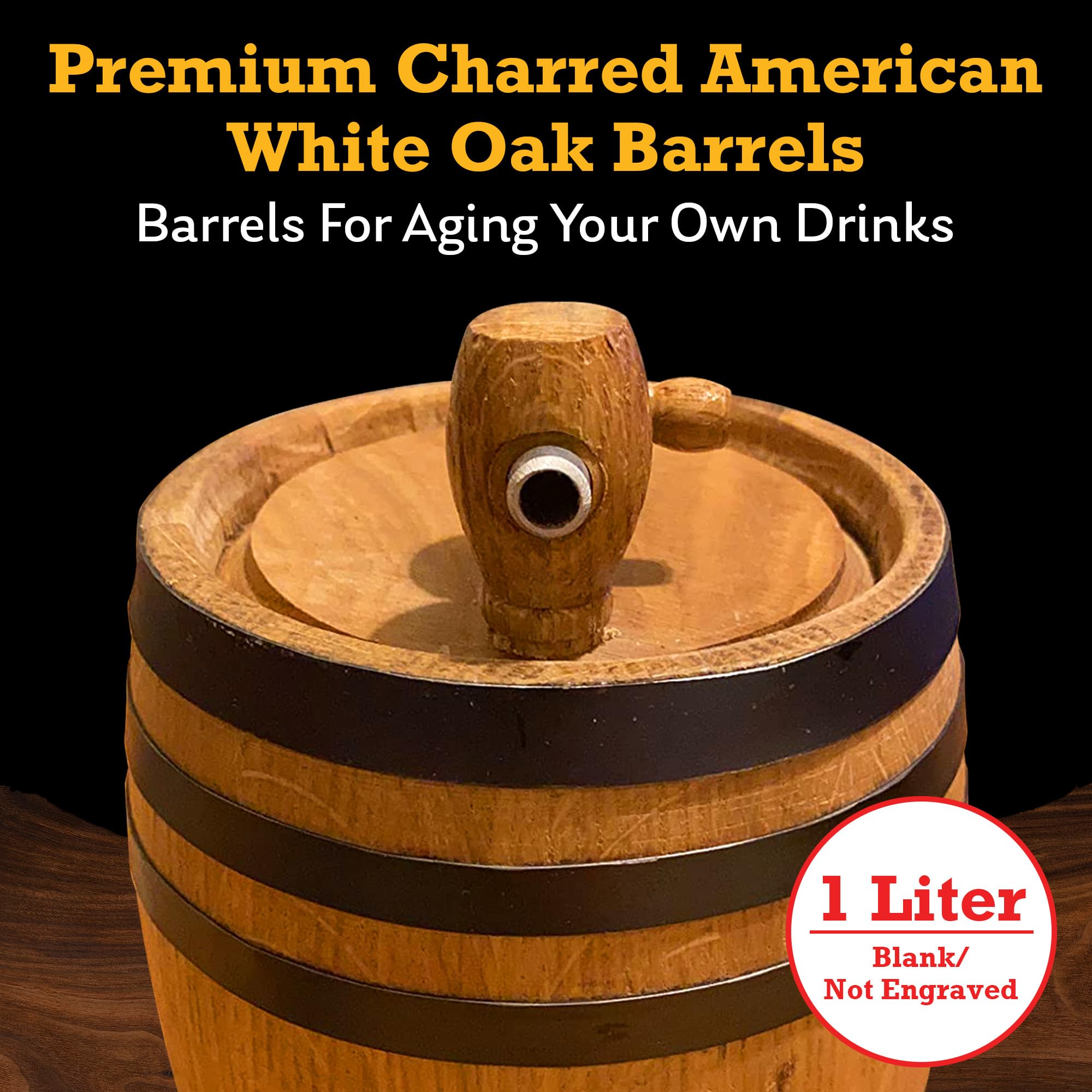 Red Head Barrels aging setup with wooden stand demonstrates easy placement for your spirits.