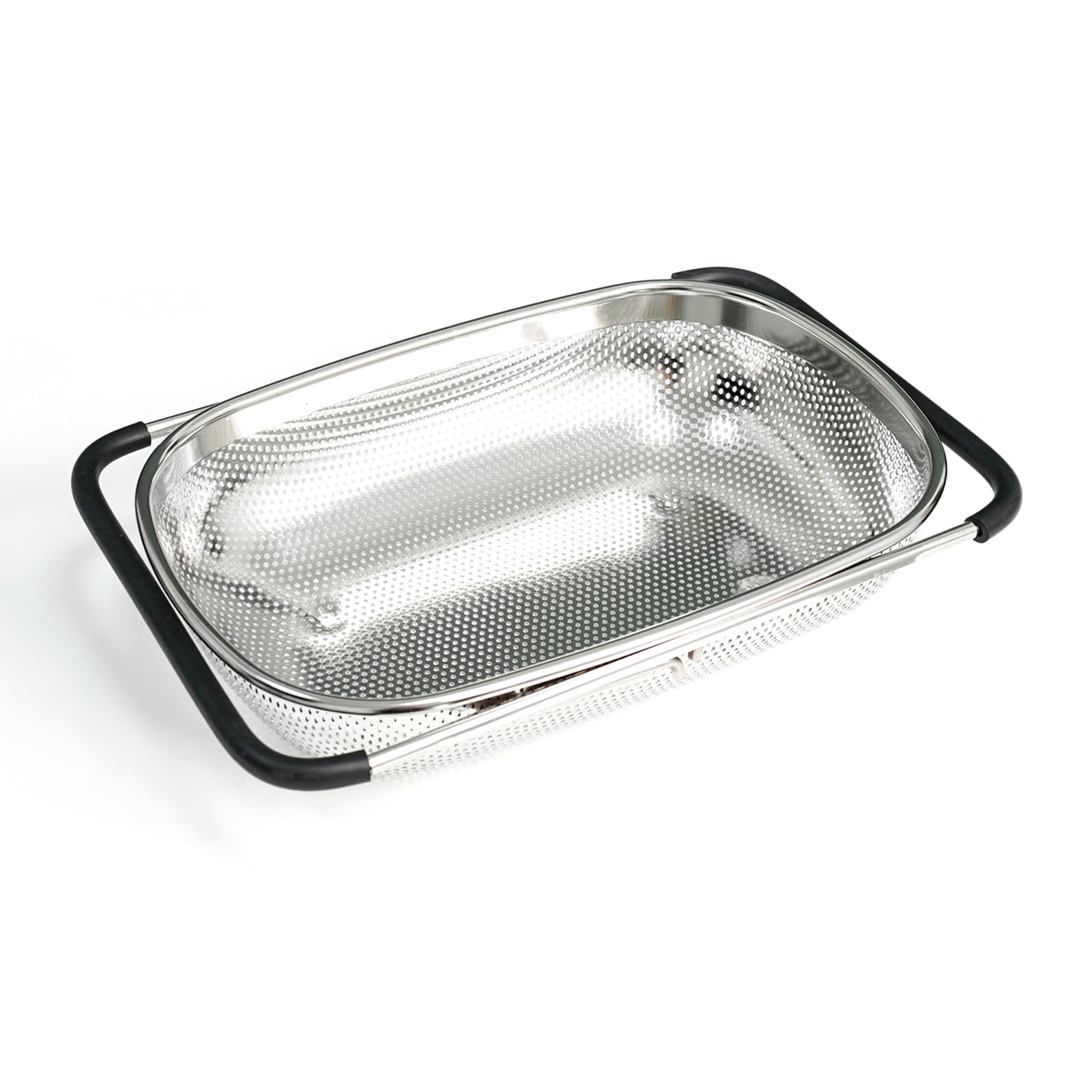 REDANT over-the-sink colander with extended handle for easy draining.