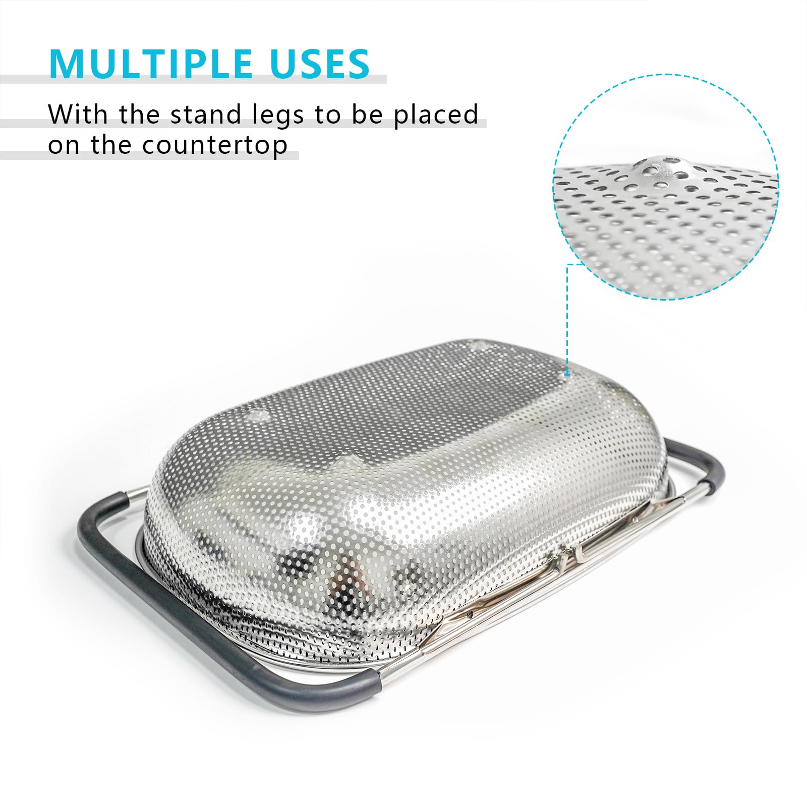 REDANT stainless steel fine-mesh strainer captures small particles while draining.