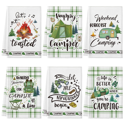 Redbaker camping towels 6pc set with tent-pattern for outdoor convenience.