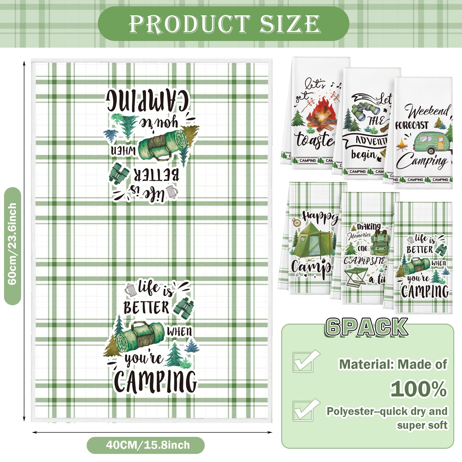 Redbaker camping towels tent-pattern in vibrant green for campsite cleanup.