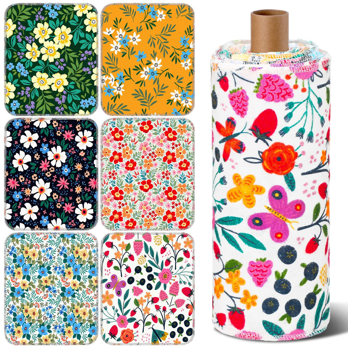 Redbaker floral reusable towels on a cardboard roll ideal for kitchen cleanup