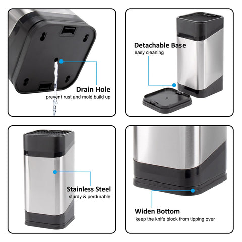 RedCall knife block with drain hole allows easy drying after washing.