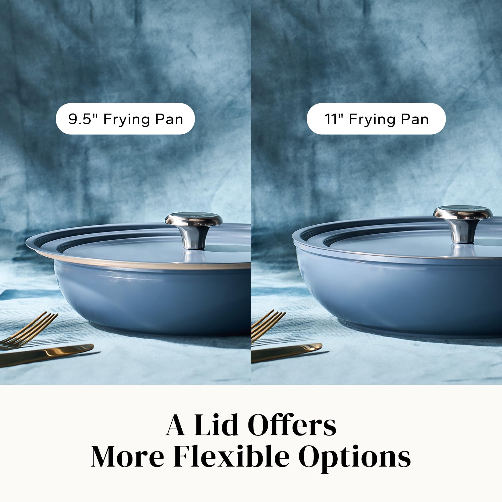 Redchef 11-inch deep ceramic pan blue, spacious cooking area for family meals.