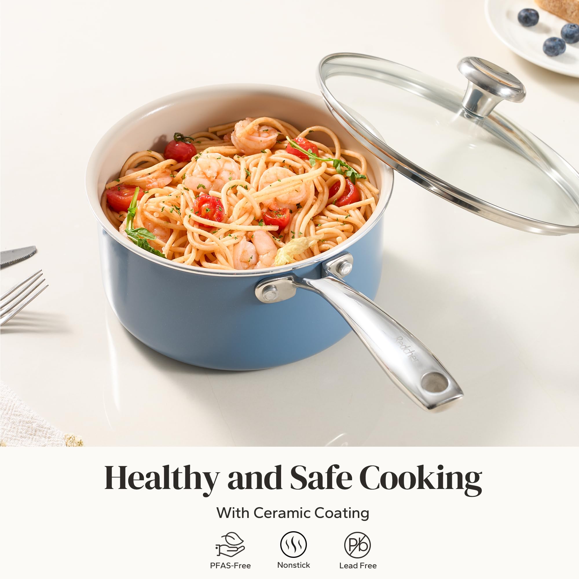 Redchef aluminum-core design for even heat distribution in cooking.