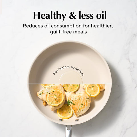 Redchef ceramic coating closeup highlighting effortless food release and cleanup