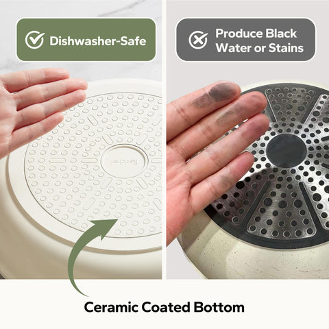 Redchef pan on induction hob demonstrates versatile stove compatibility.