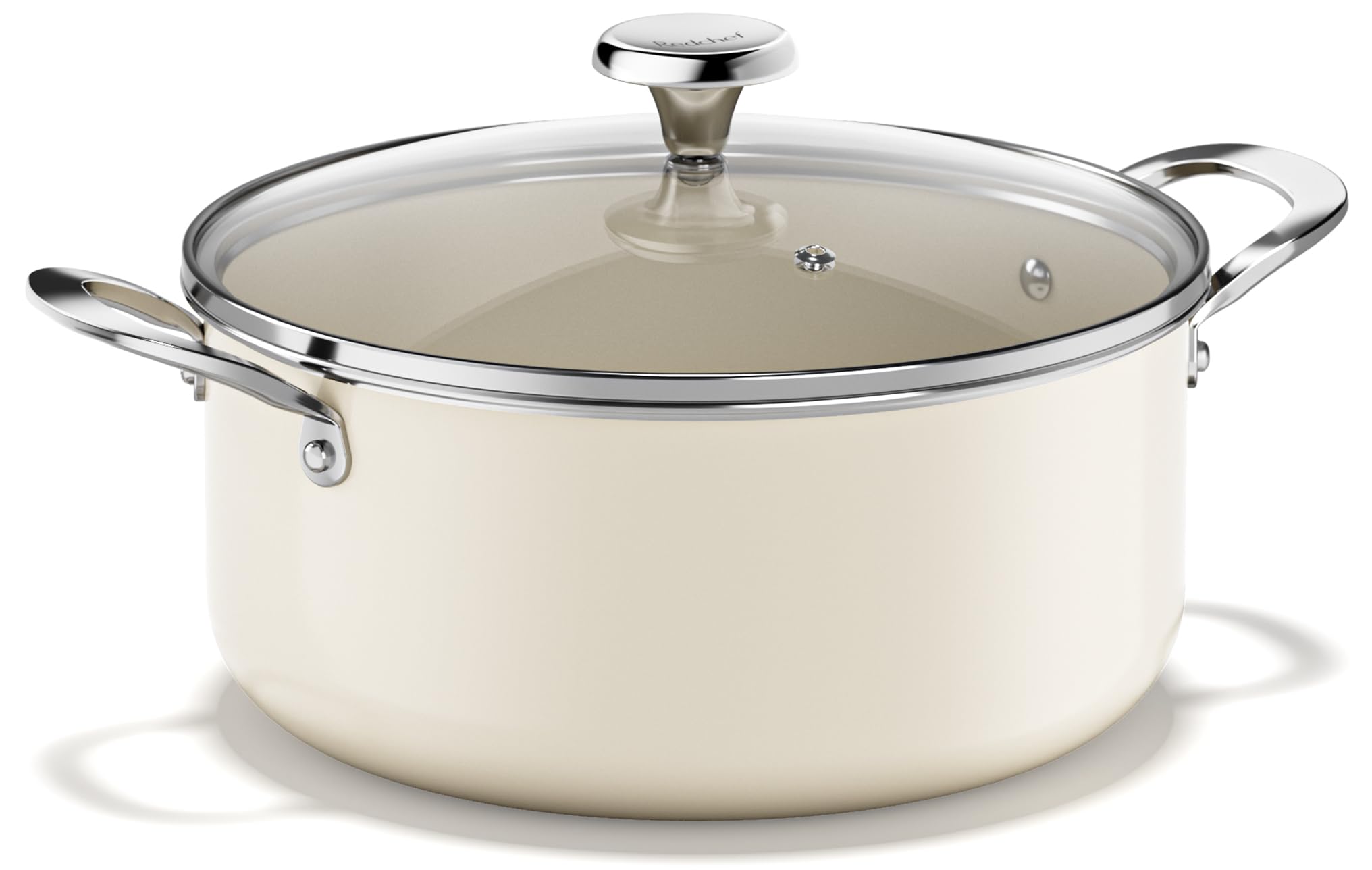Redchef ceramic stock pot with lid showing durable stay-cool handles