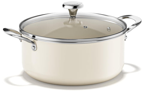 Redchef ceramic stock pot with lid showing durable stay-cool handles