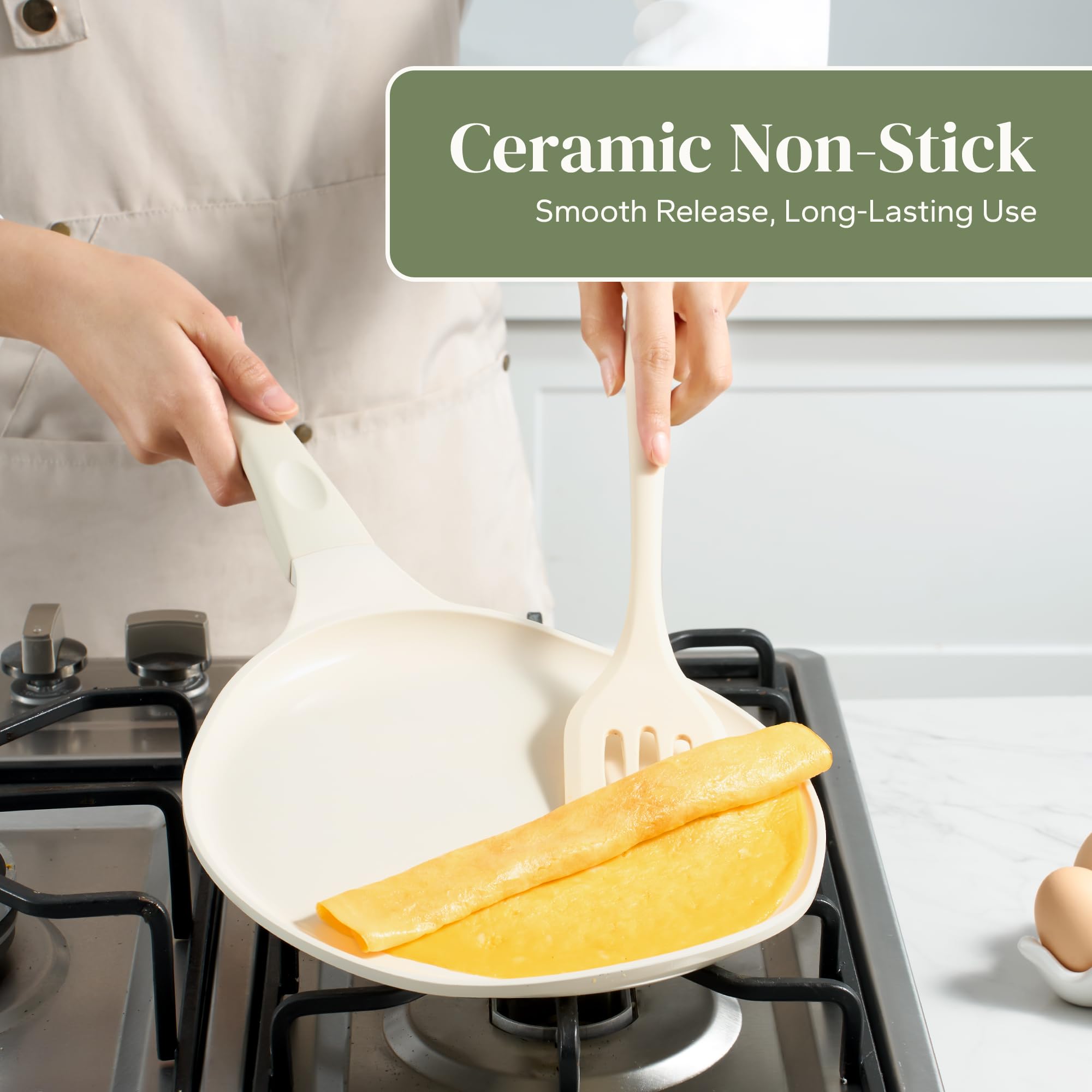 Redchef crepe pan with cool-grip ambidextrous handle stays comfortable.