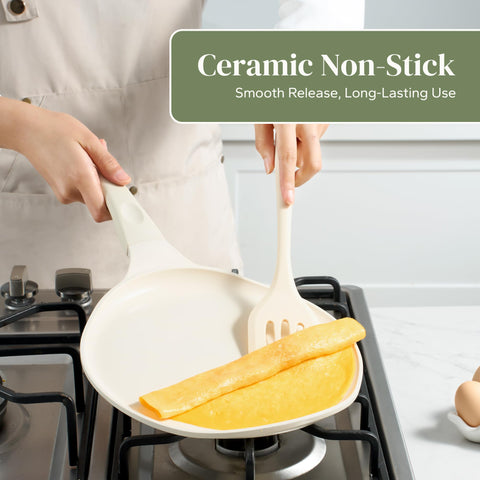 Redchef crepe pan with cool-grip ambidextrous handle stays comfortable.