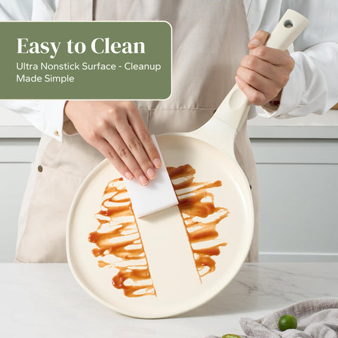 Redchef ceramic coating provides easy tortilla and pancake release.