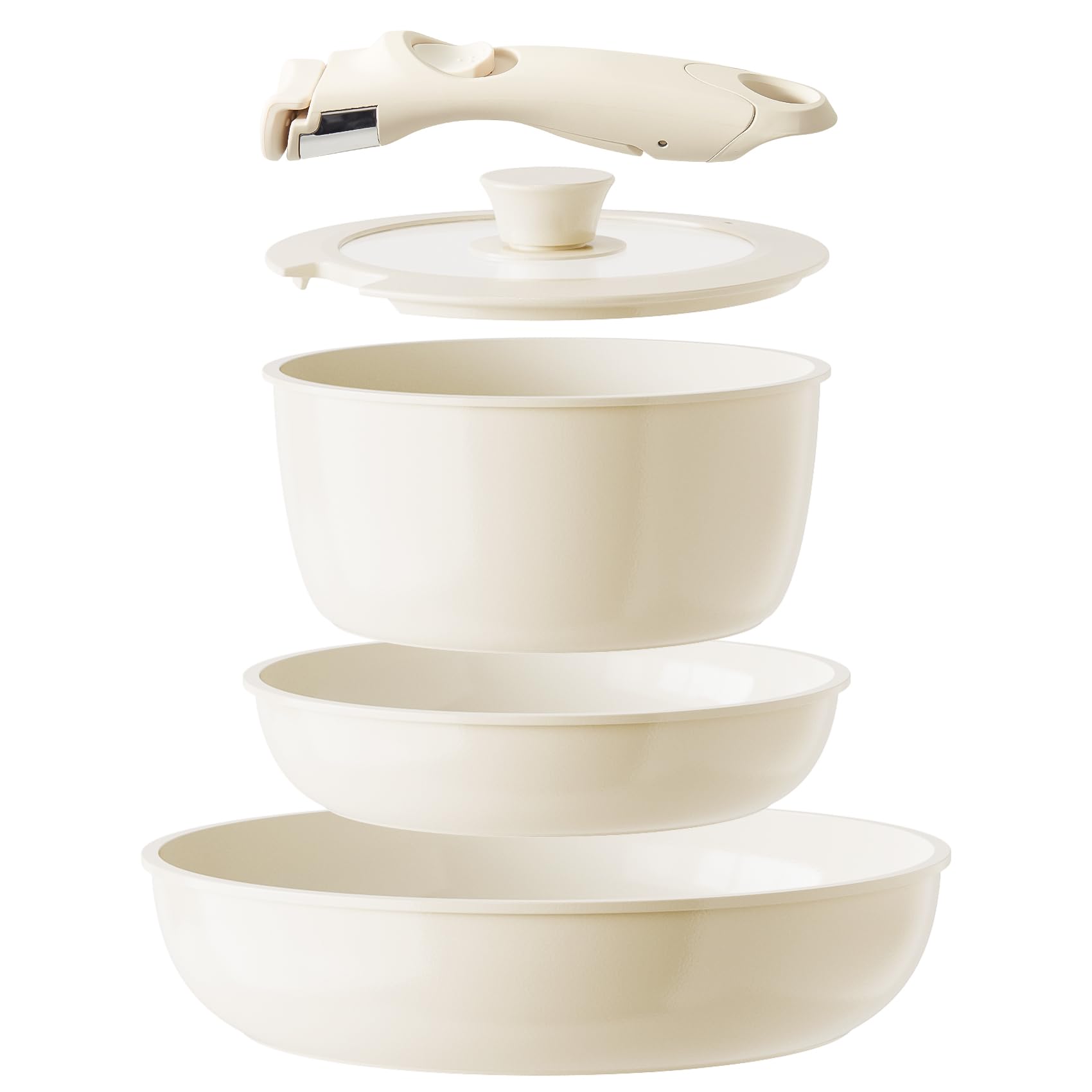 Redchef detachable-handle cookware for versatile cooking from stove to table.