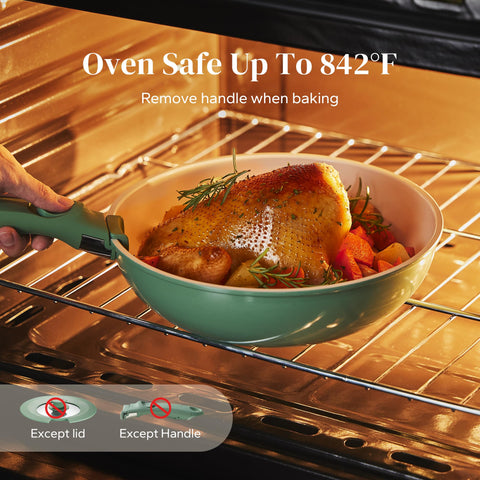 Redchef detachable handle shown for versatile use on stove, oven, or table