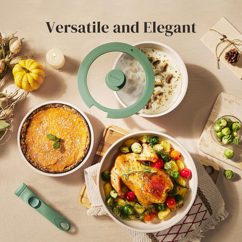 Redchef detachable handle enables easy transition from stove to oven.