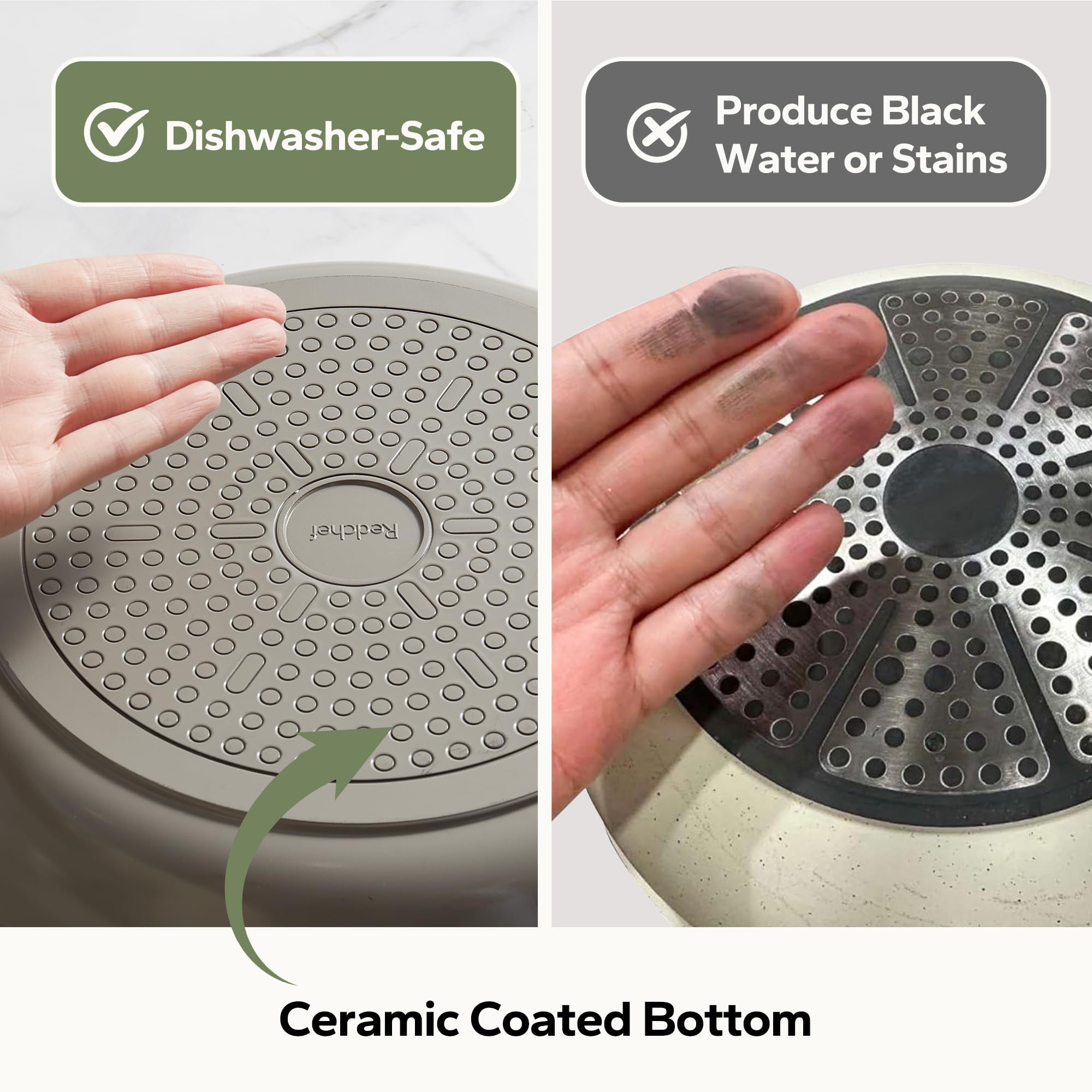 Redchef dishwasher-safe surface demonstrates easy cleanup after cooking.