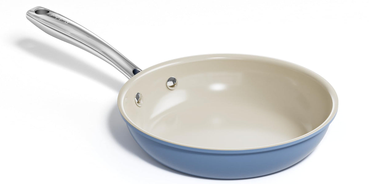 Redchef egg pan blue front view for quick omelets