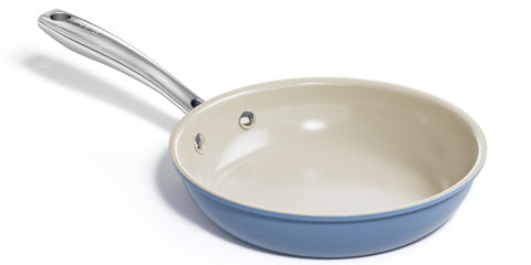 Redchef egg pan blue front view for quick omelets