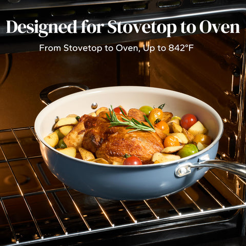 Redchef 5-quart pan supports versatile cooking from sautéing to braising.