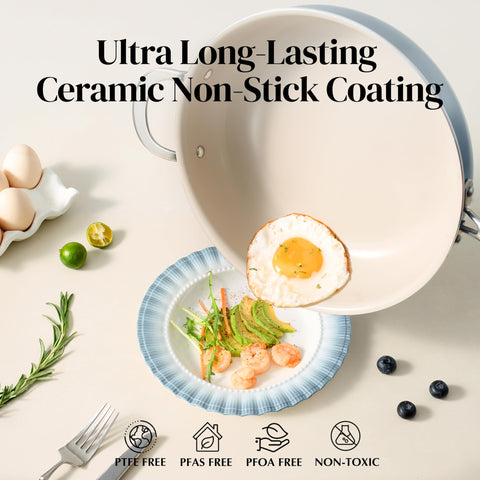 Redchef nonstick ceramic coating delivers easy release and effortless cleanup.