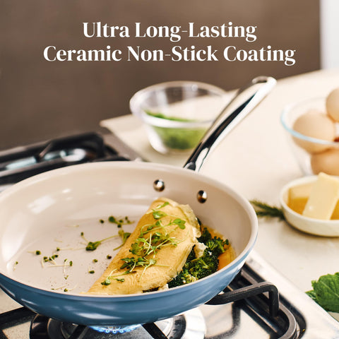 Redchef nonstick ceramic pan 11in top view for versatile frying and searing.