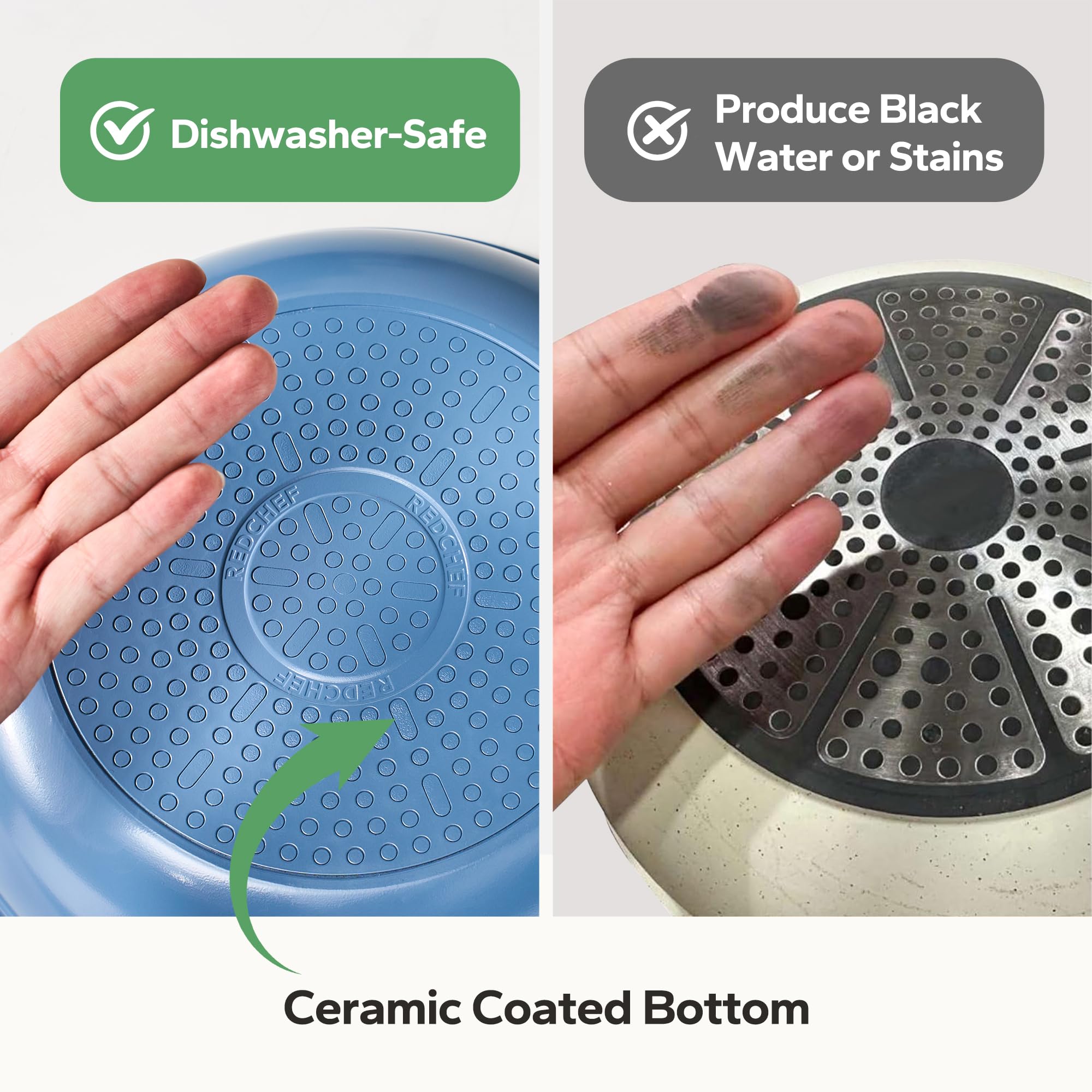 Redchef nonstick ceramic pan 9.5in top view promotes even heating for family meals.