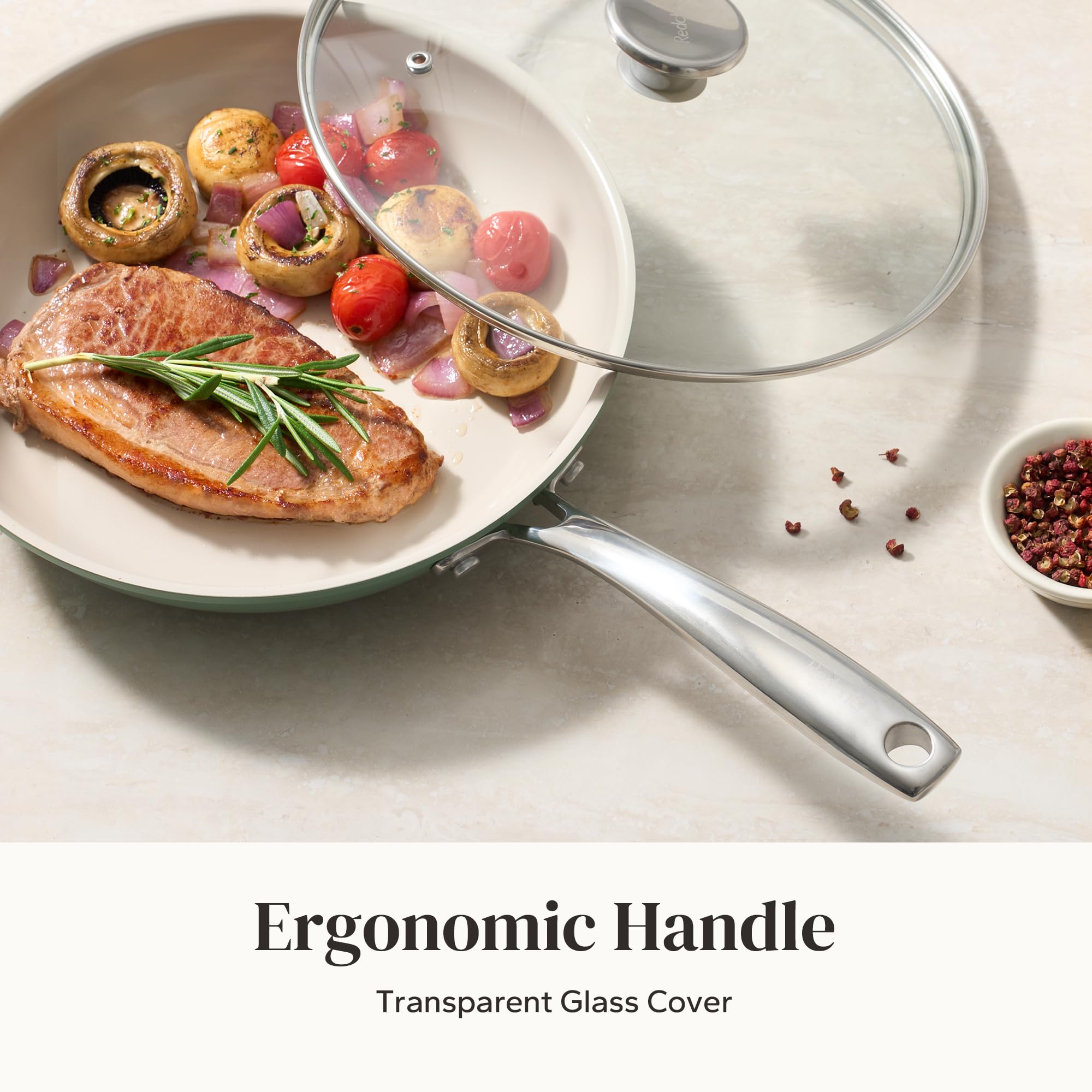 Redchef stay-cool handle provides comfortable grip during use.