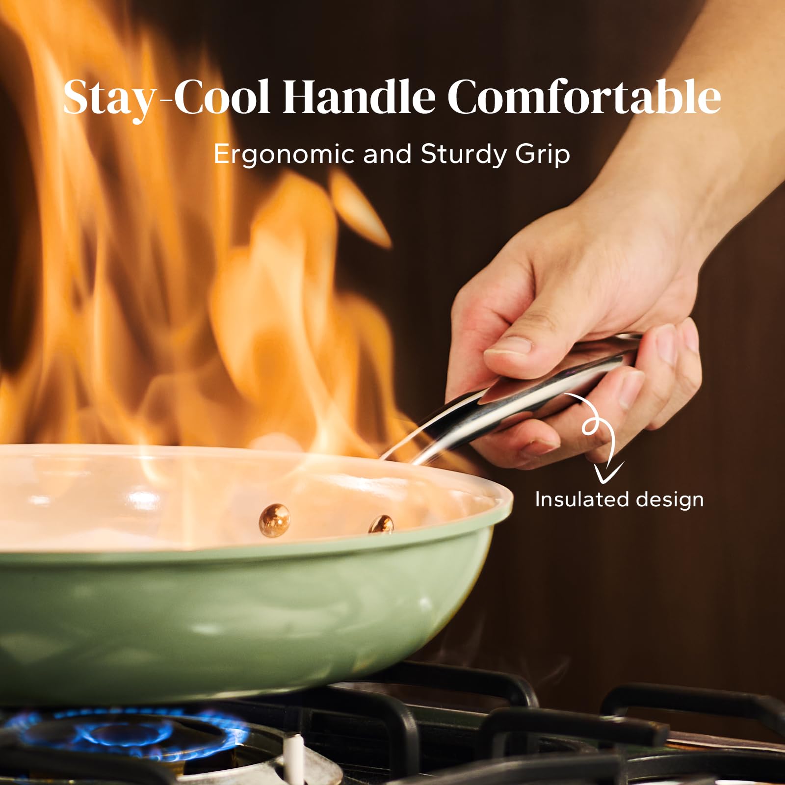 Redchef oven-safe ceramic skillet shows heat tolerance up to 842°F.