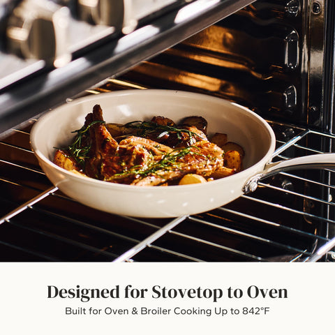 Redchef nonstick pan labeled dishwasher-safe for quick cleanup