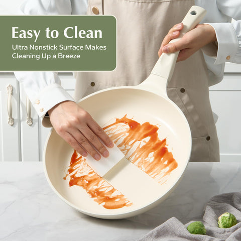 Redchef pan cleanup in action shows quick wipe-down.