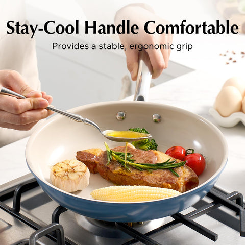 Redchef pan facilitates browning vegetables and searing meats evenly.