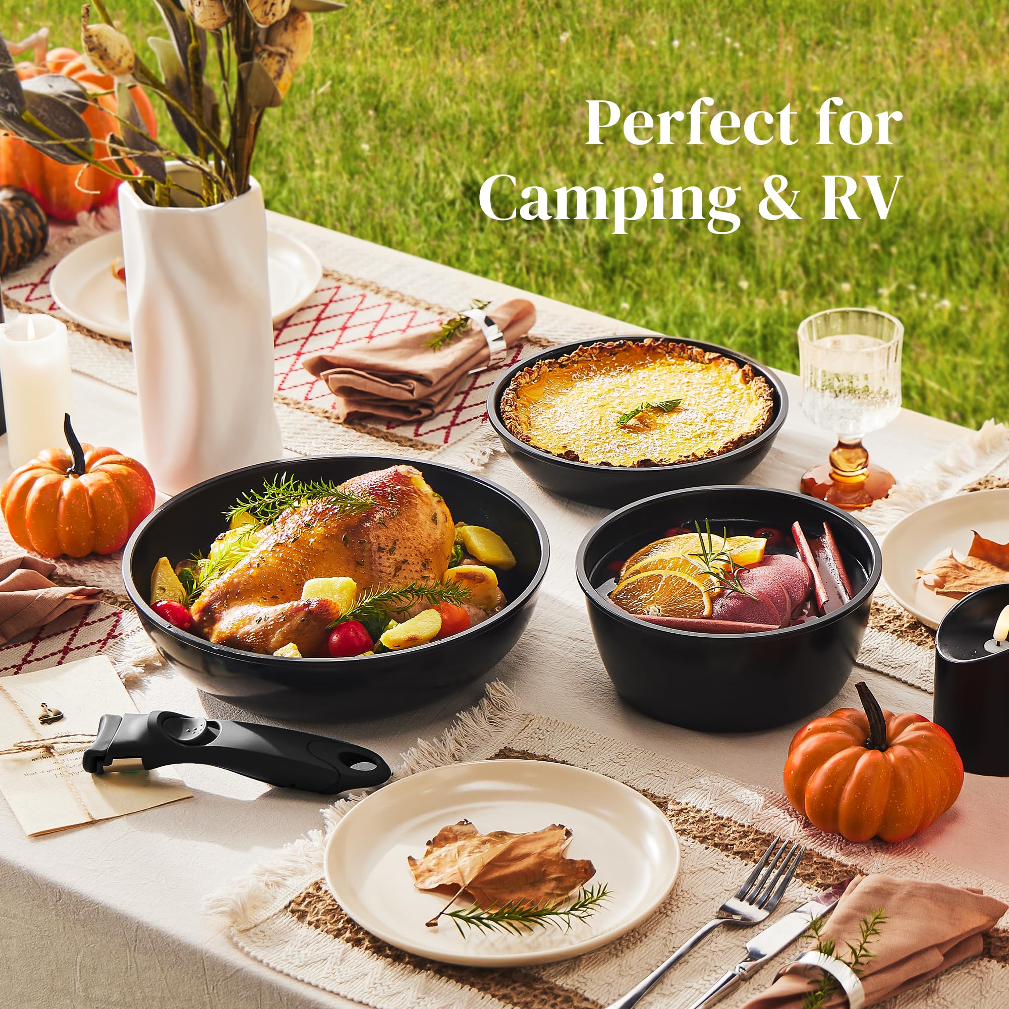 Redchef RV camping-ready cookware shown in outdoor setup for travel use.