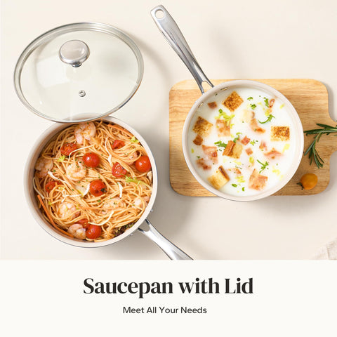 Redchef ceramic nonstick coating reduces oil needed for sauces and soups.