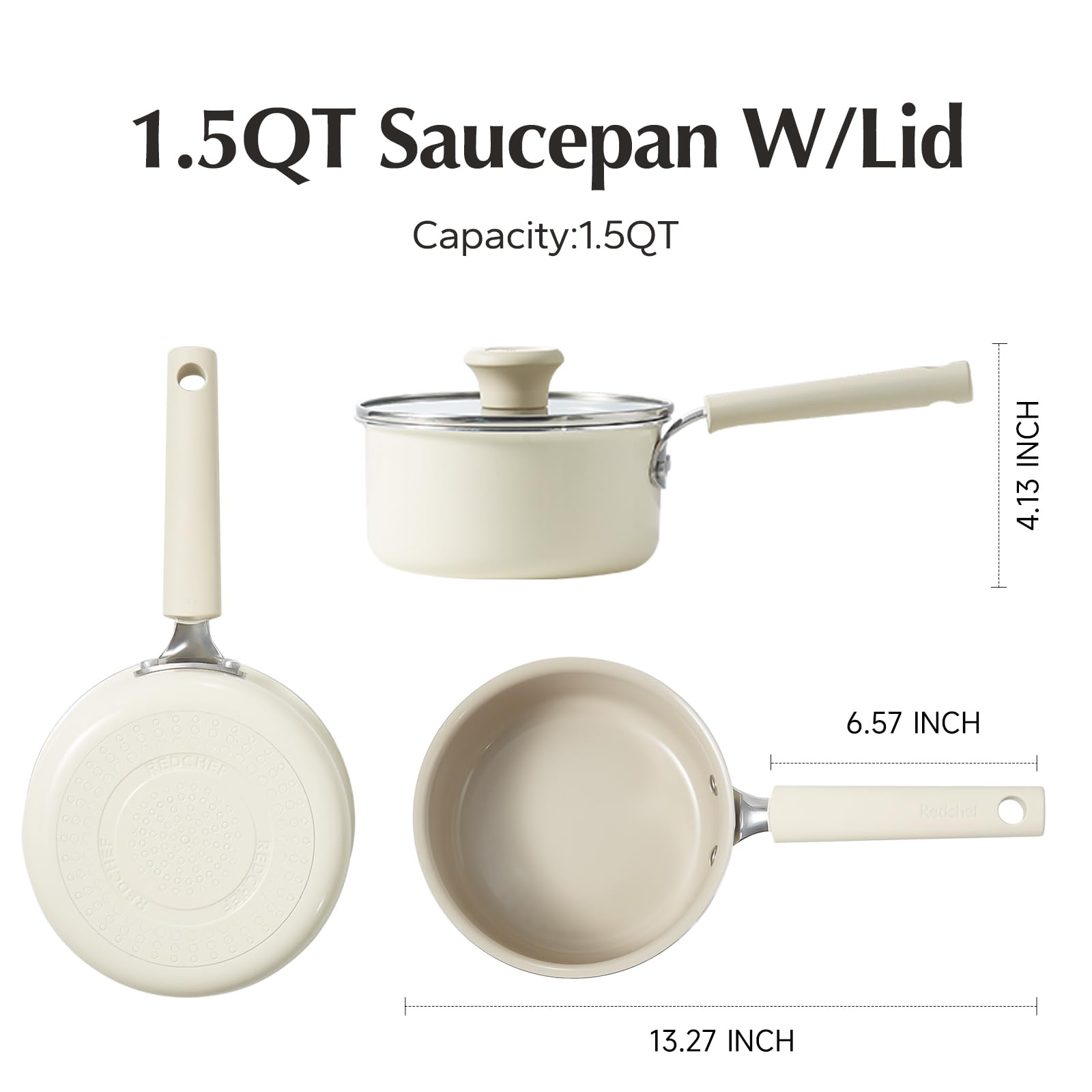 Redchef compact saucepan stored neatly in a kitchen cabinet.