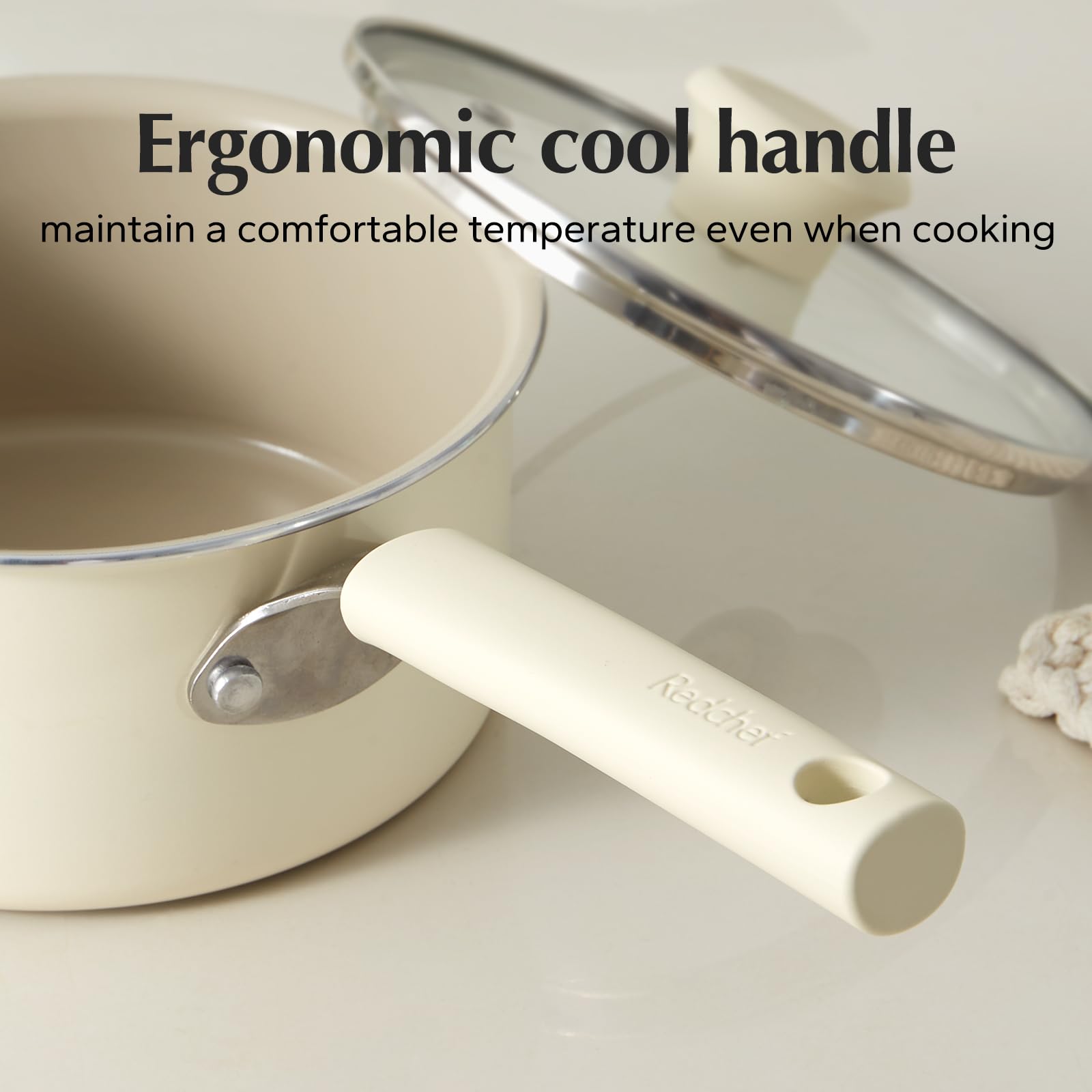 Redchef saucepan with lid on induction-compatible surface for controlled simmering.