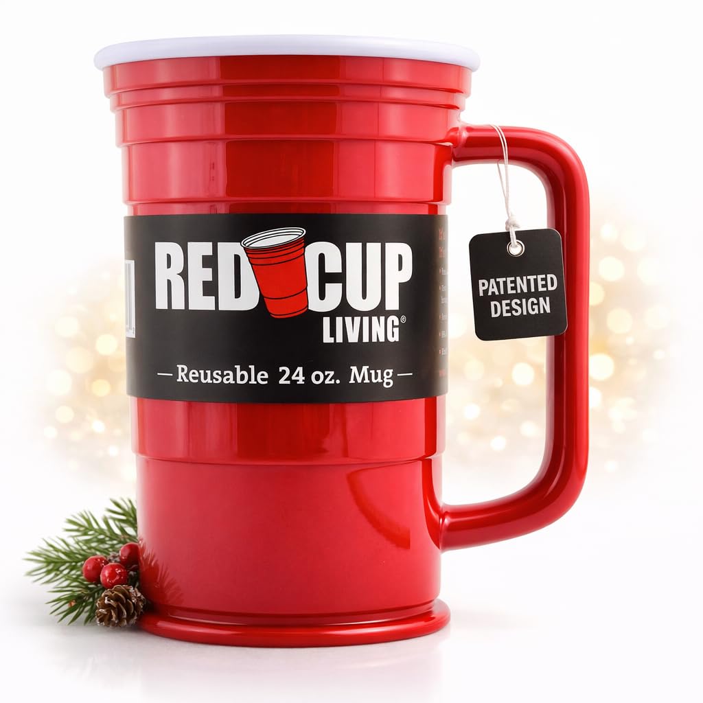 Red Cup Living 24oz beer mug with double-wall insulation for cold drinks.