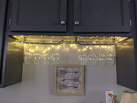 RedDreamer under-cabinet rack enhances bar or kitchen organization.