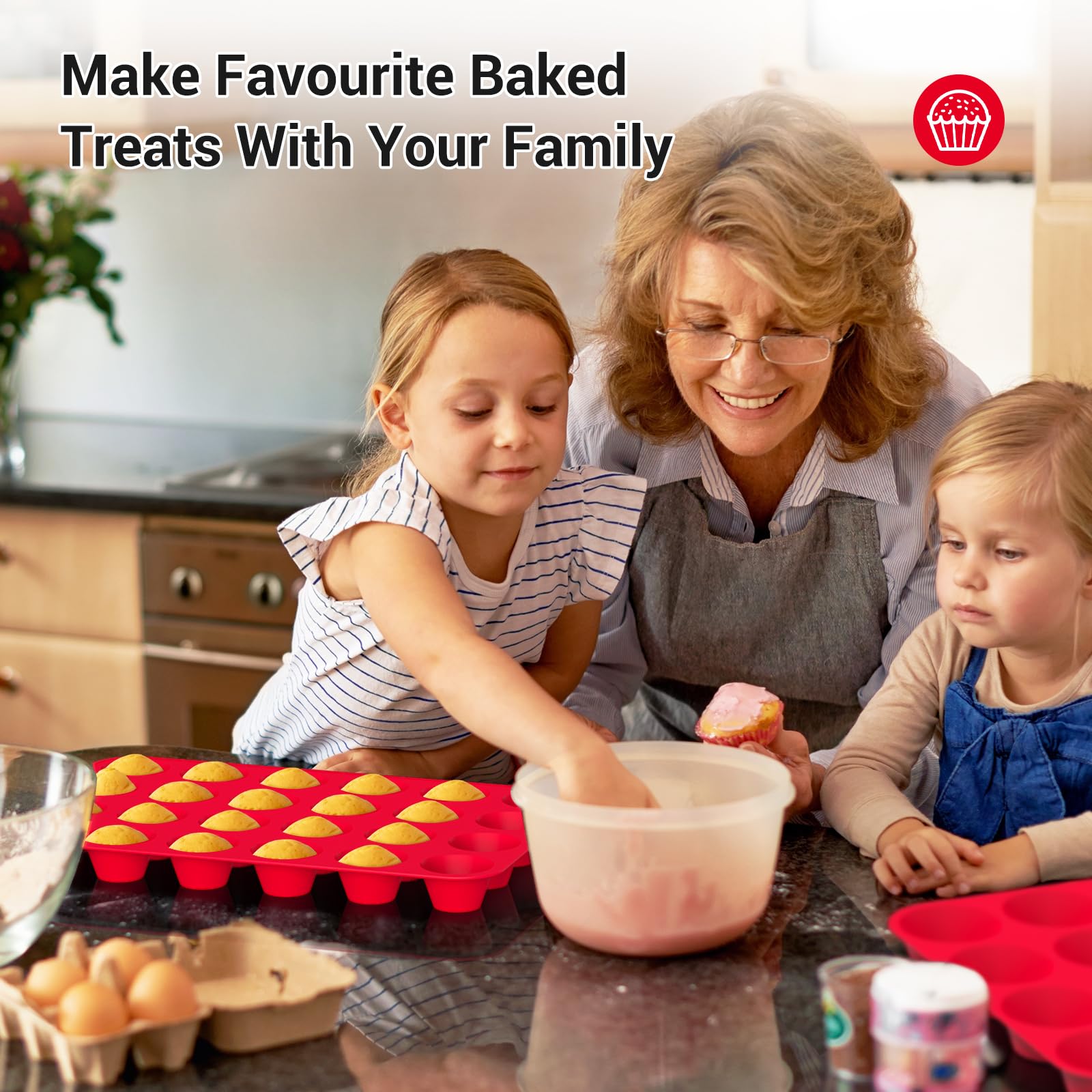 Redfly versatile mini muffin pan for cupcakes and bites.