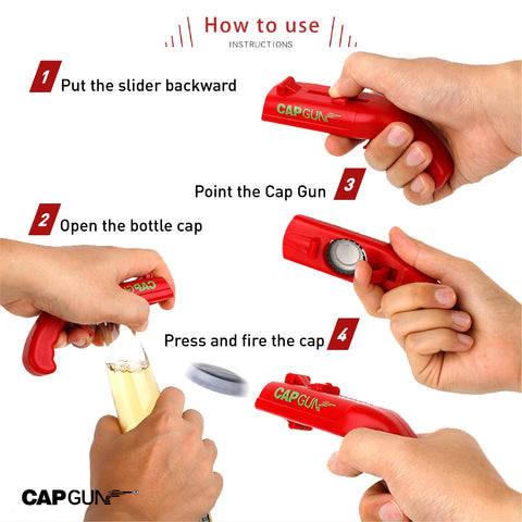Outdoor barbecue setup with Redomm cap gun opener ready for use.